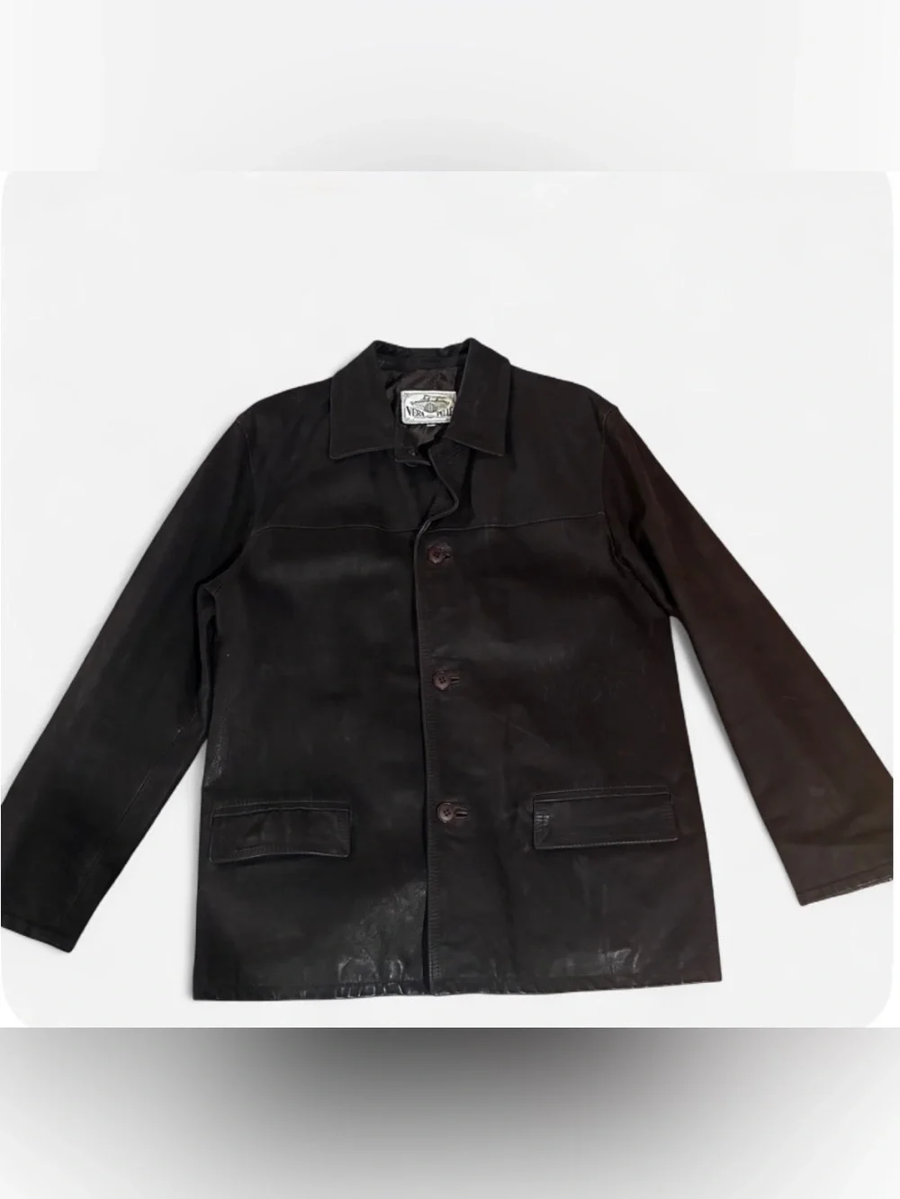 Vera Pelle Black Italian Leather Button-Front Shirt Jacket
